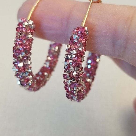 Beautiful Pink Sparkle Hoops - Picture 2 of 3